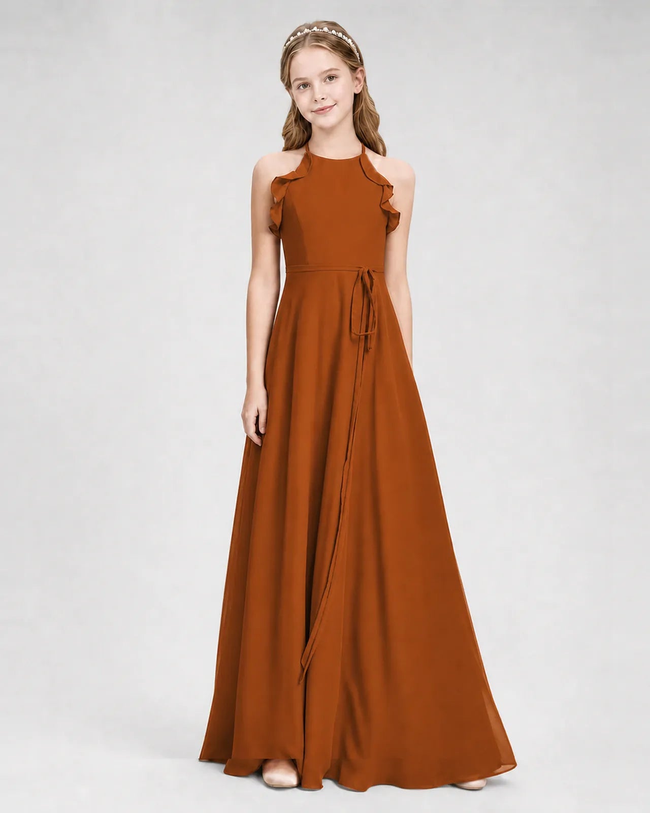 Burnt Orange Chiffon A-line Junior Bridesmaid Dress Side View