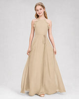 Champagne Chiffon A-line Junior Bridesmaid Dress Front View