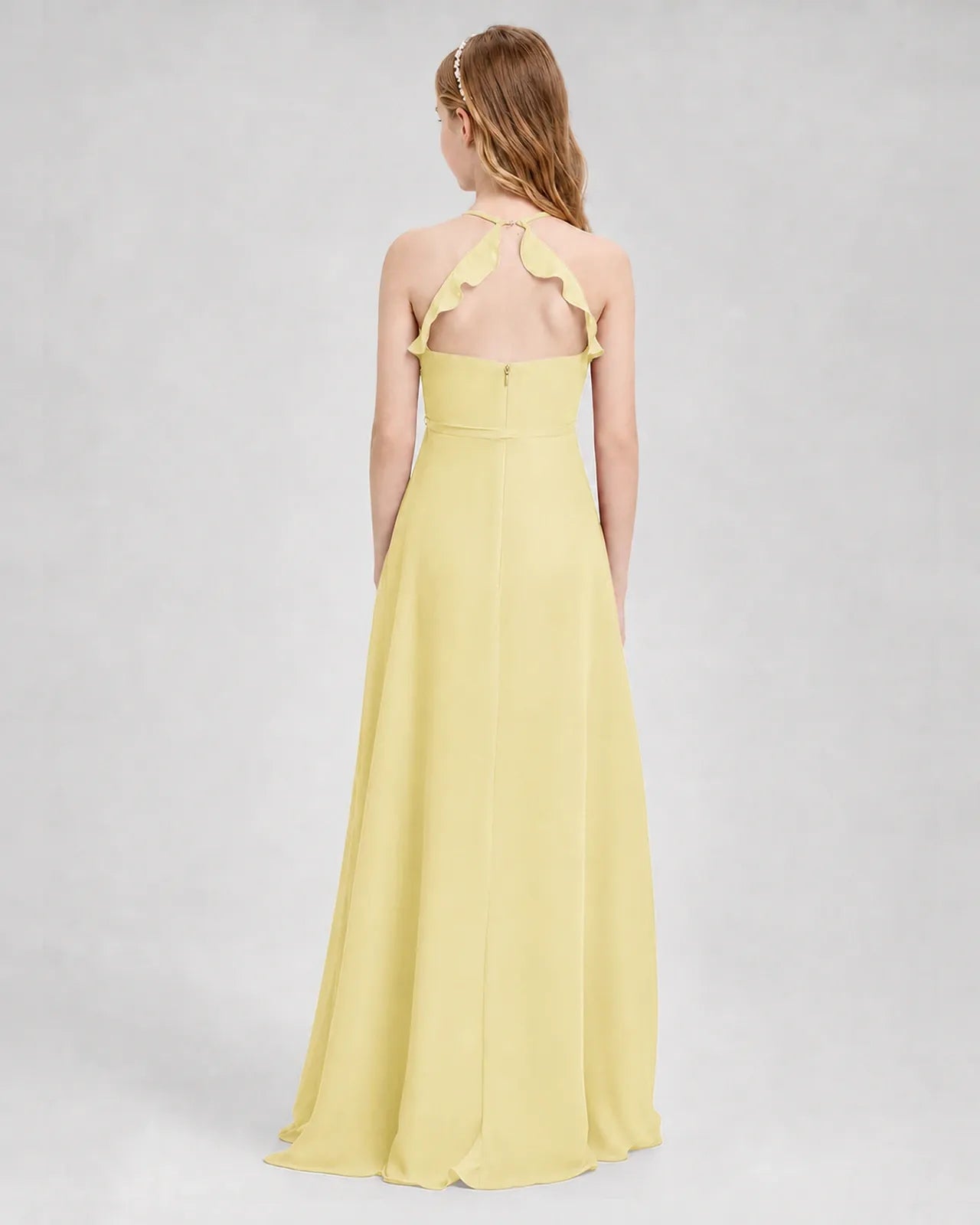 Daffodil Chiffon A-line Junior Bridesmaid Dress Back View