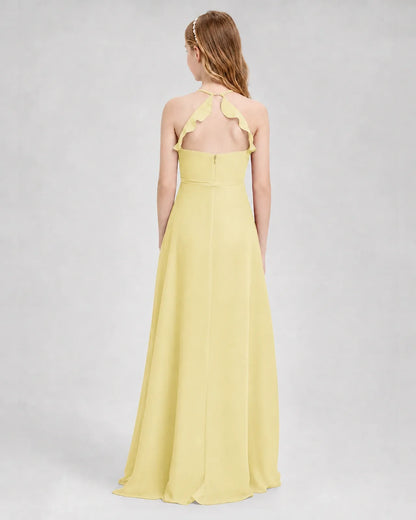 Daffodil Chiffon A-line Junior Bridesmaid Dress Back View
