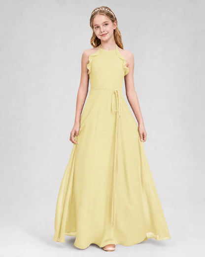 Daffodil Chiffon A-line Junior Bridesmaid Dress Front View