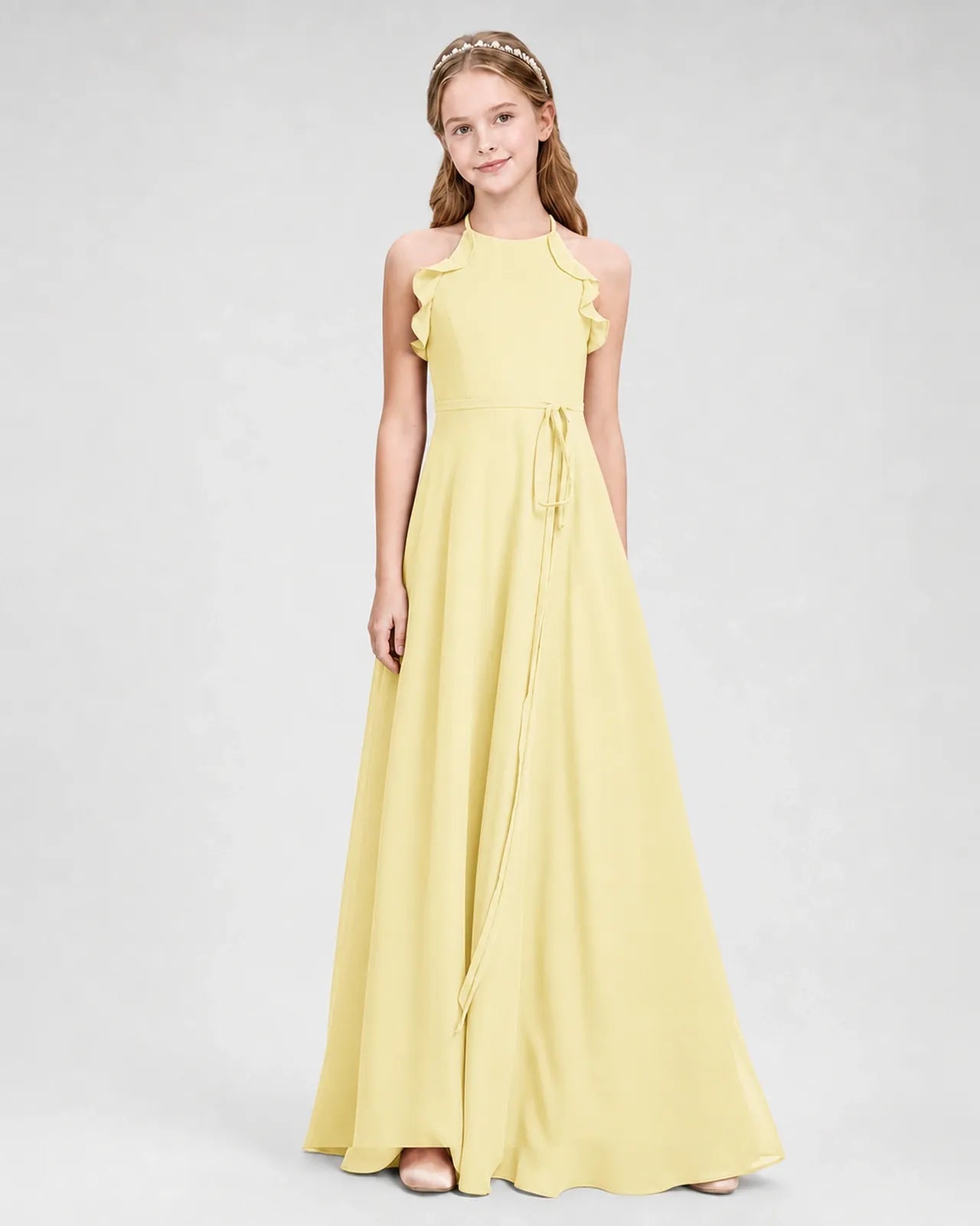 Daffodil Chiffon A-line Junior Bridesmaid Dress Side View