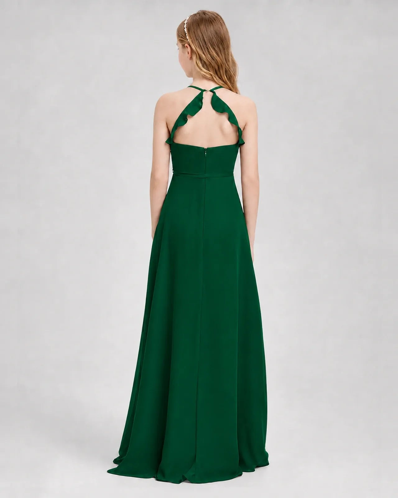 Dark Green Chiffon A-line Junior Bridesmaid Dress Back View