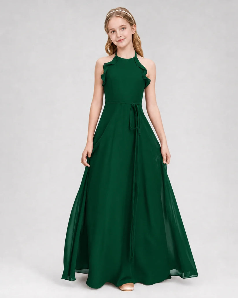 Dark Green Chiffon A-line Junior Bridesmaid Dress Front View