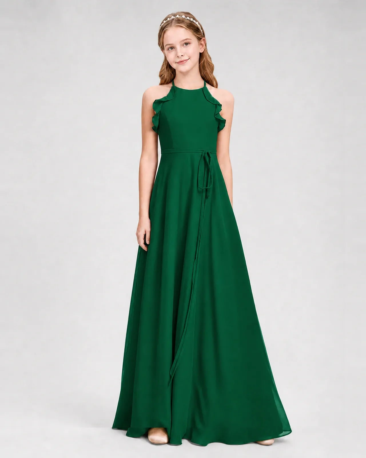 Dark Green Chiffon A-line Junior Bridesmaid Dress Side View
