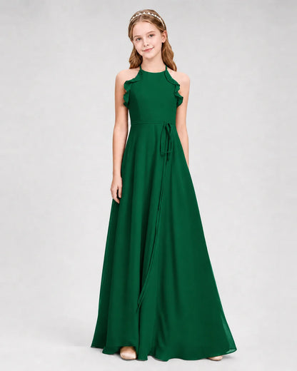 Dark Green Chiffon A-line Junior Bridesmaid Dress Side View