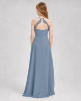 Dusty Blue Chiffon A-line Junior Bridesmaid Dress Back View
