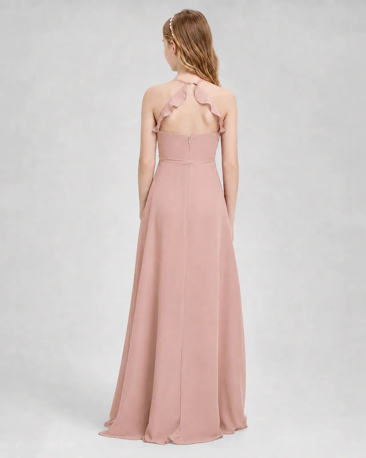 Dusty Rose Chiffon A-line Junior Bridesmaid Dress Back View