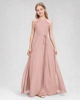 Dusty Rose Chiffon A-line Junior Bridesmaid Dress Front View