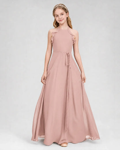 Dusty Rose Chiffon A-line Junior Bridesmaid Dress Front View