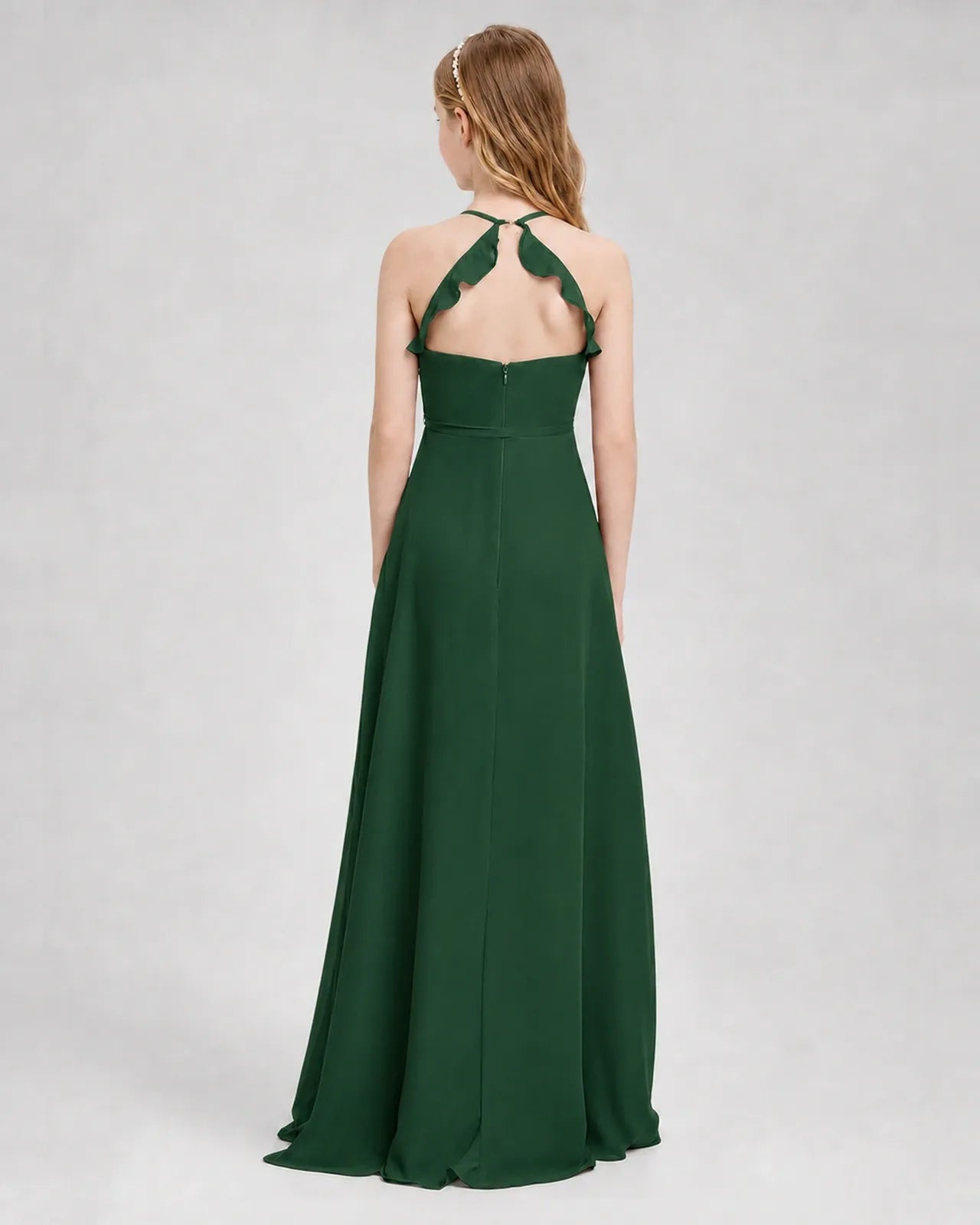 Emerald Green Chiffon A-line Junior Bridesmaid Dress Back View