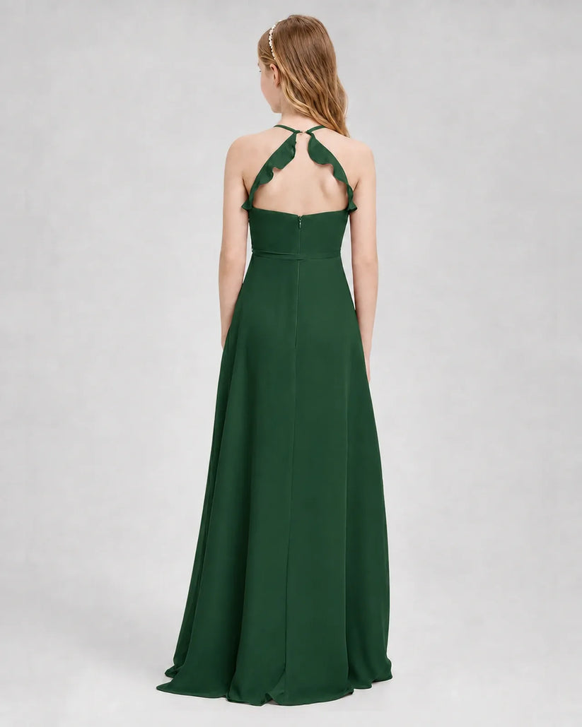 Emerald Green Chiffon A-line Junior Bridesmaid Dress Back View