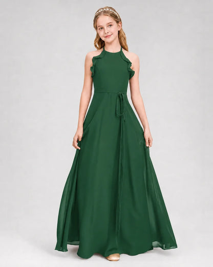 Emerald Green Chiffon A-line Junior Bridesmaid Dress Front View