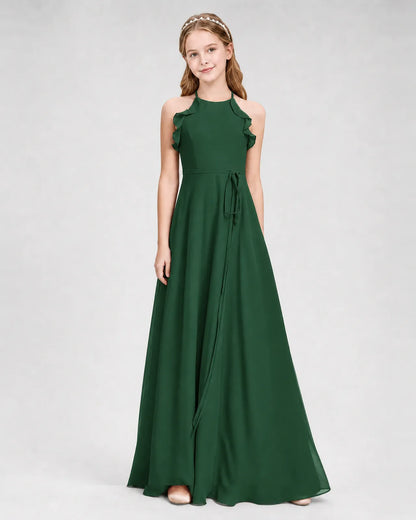 Emerald Green Chiffon A-line Junior Bridesmaid Dress Side View