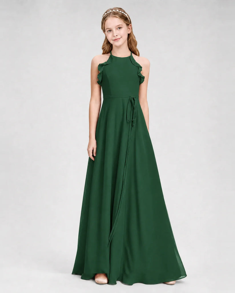 Emerald Green Chiffon A-line Junior Bridesmaid Dress Side View