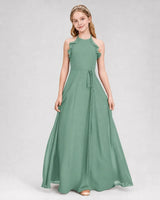 Eucalyptus Chiffon A-line Junior Bridesmaid Dress Front View