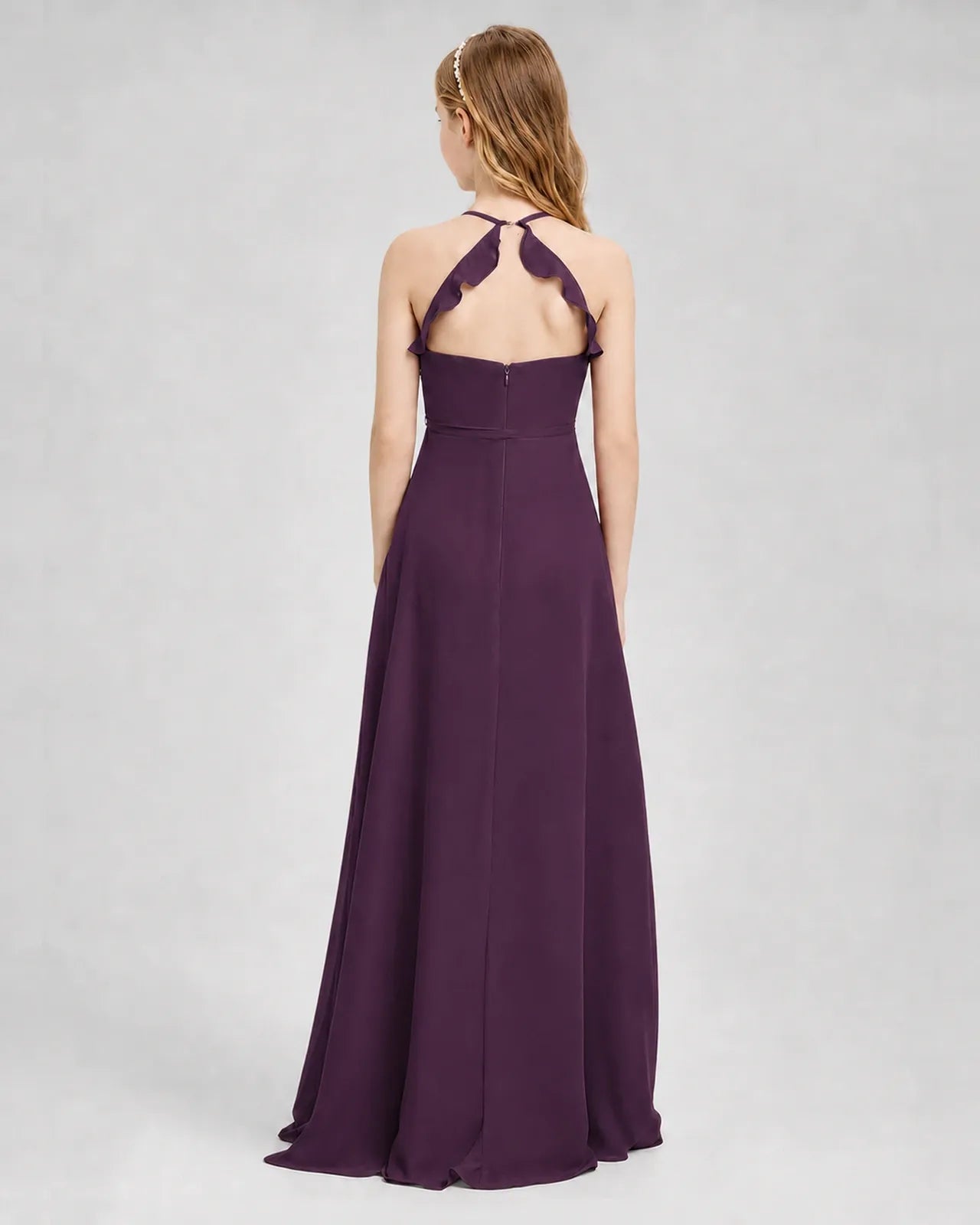 Grape Chiffon A-line Junior Bridesmaid Dress Back View