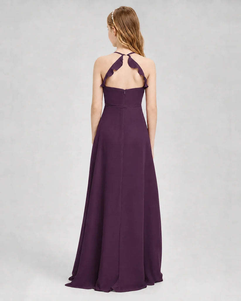 Grape Chiffon A-line Junior Bridesmaid Dress Back View
