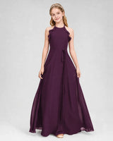 Grape Chiffon A-line Junior Bridesmaid Dress Front View