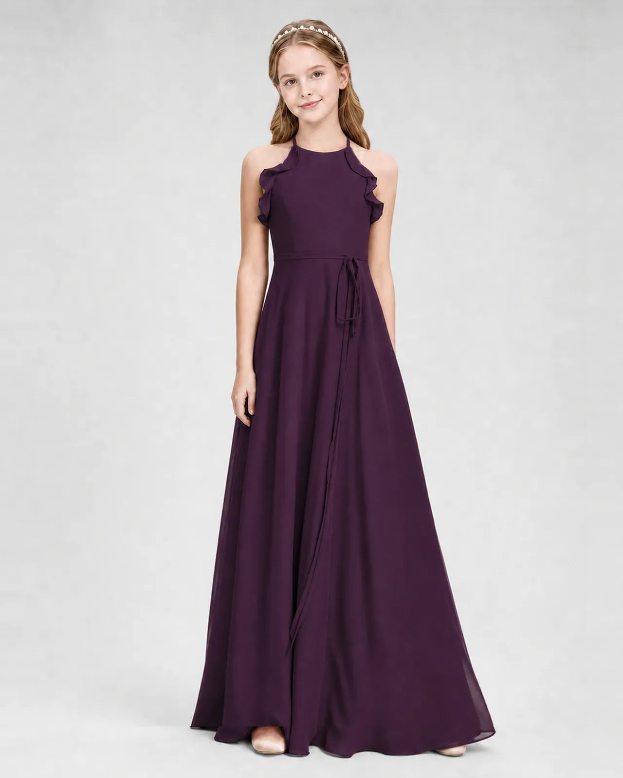 Grape Chiffon A-line Junior Bridesmaid Dress Side View