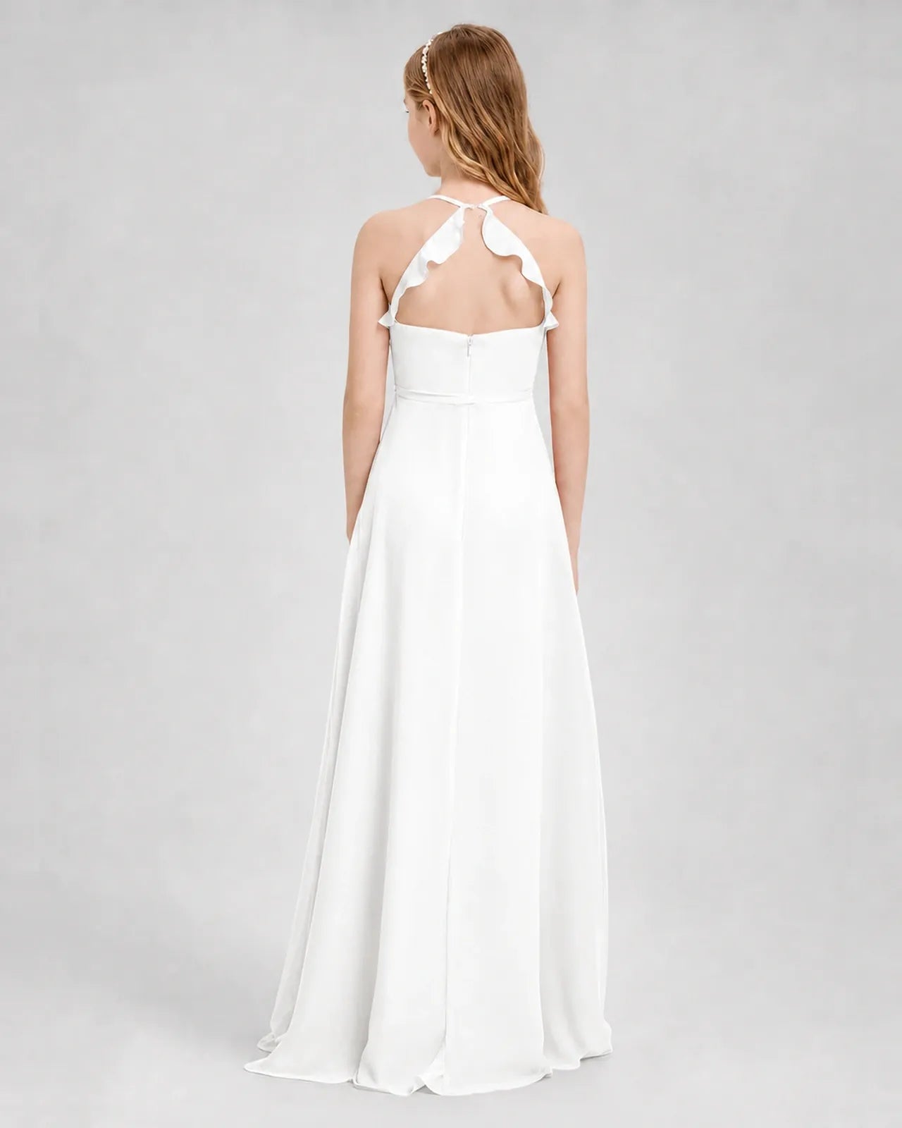 Ivory Chiffon A-line Junior Bridesmaid Dress Back View