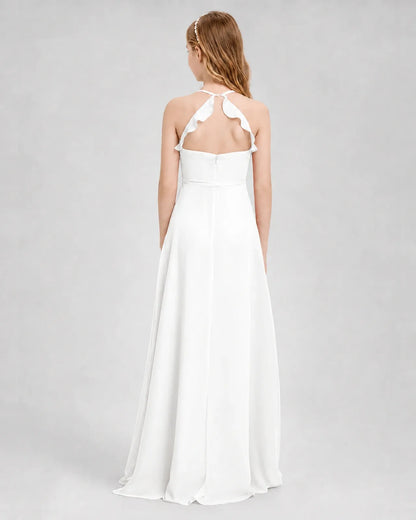 Ivory Chiffon A-line Junior Bridesmaid Dress Back View