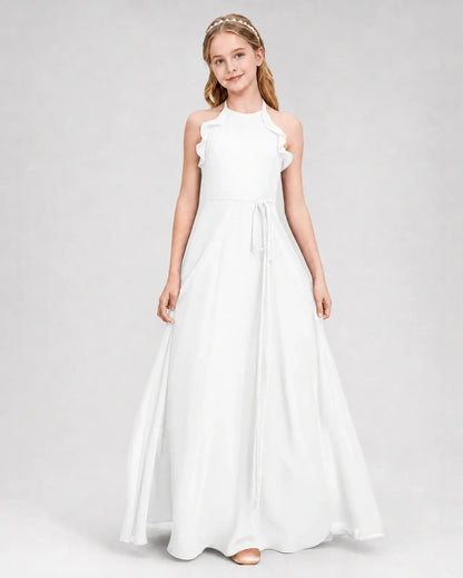 Ivory Chiffon A-line Junior Bridesmaid Dress Front View
