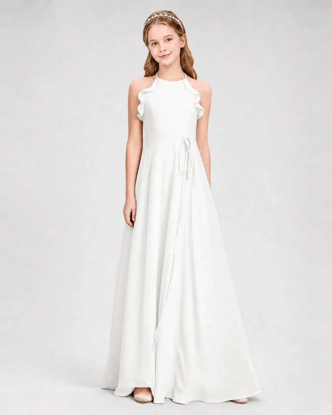 Ivory Chiffon A-line Junior Bridesmaid Dress Side View