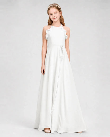 Ivory Chiffon A-line Junior Bridesmaid Dress Side View