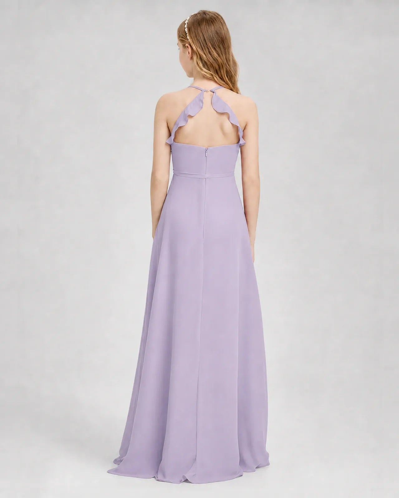 Lavender Chiffon A-line Junior Bridesmaid Dress Back View
