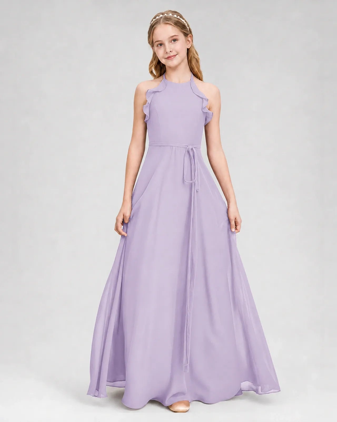 Lavender Chiffon A-line Junior Bridesmaid Dress Front View