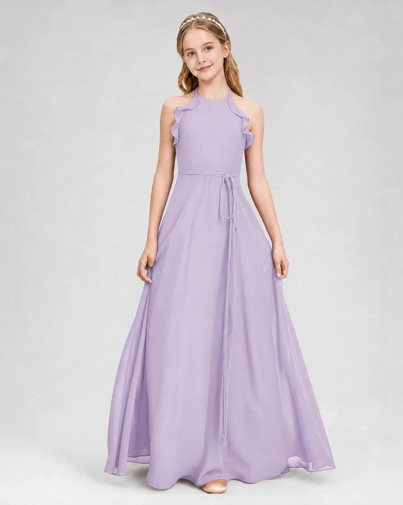 Lavender Chiffon A-line Junior Bridesmaid Dress Front View