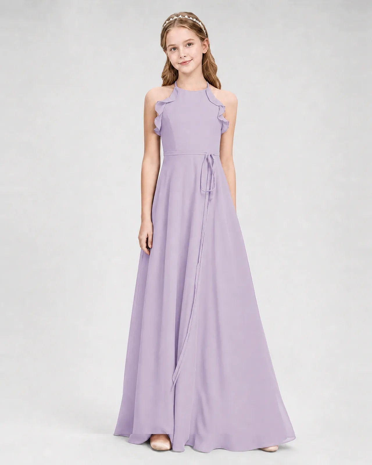 Lavender Chiffon A-line Junior Bridesmaid Dress Front View