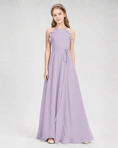 Lavender Chiffon A-line Junior Bridesmaid Dress Front View