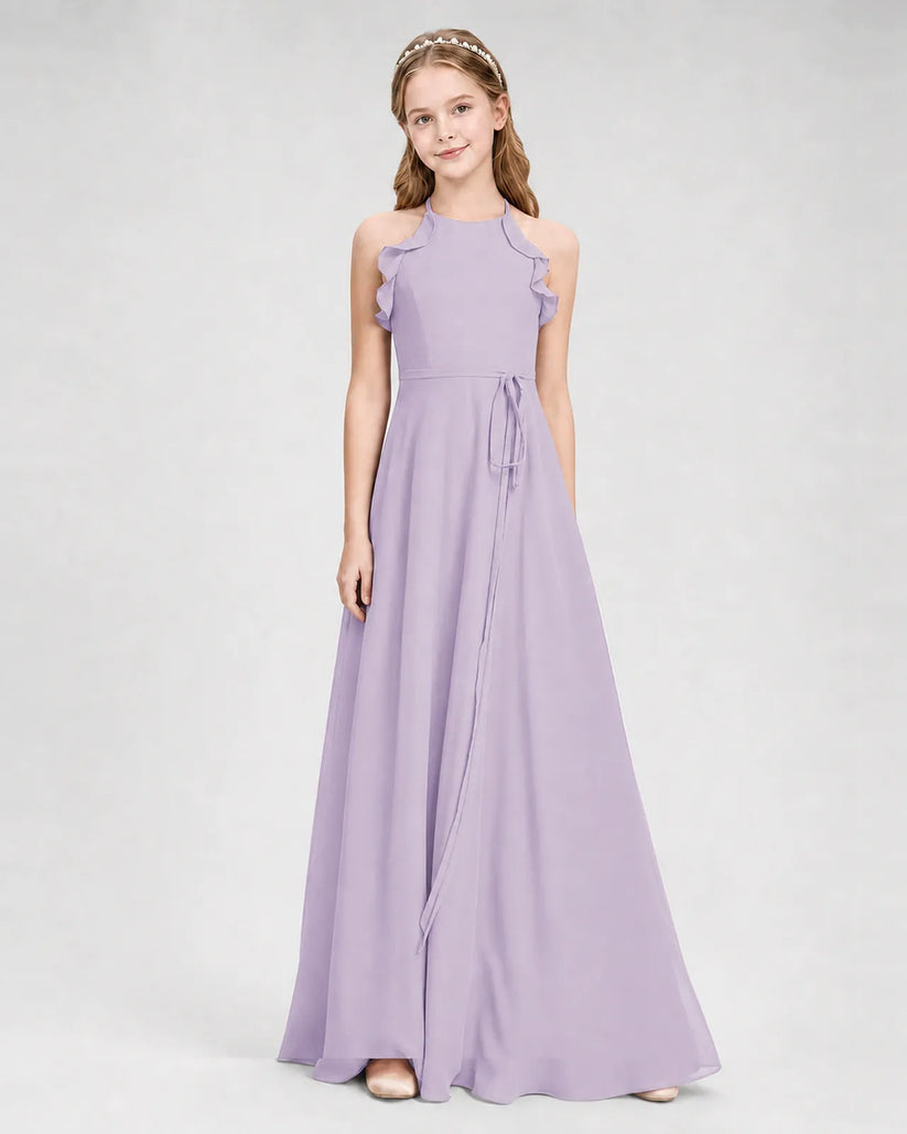 Lavender Chiffon A-line Junior Bridesmaid Dress Front View