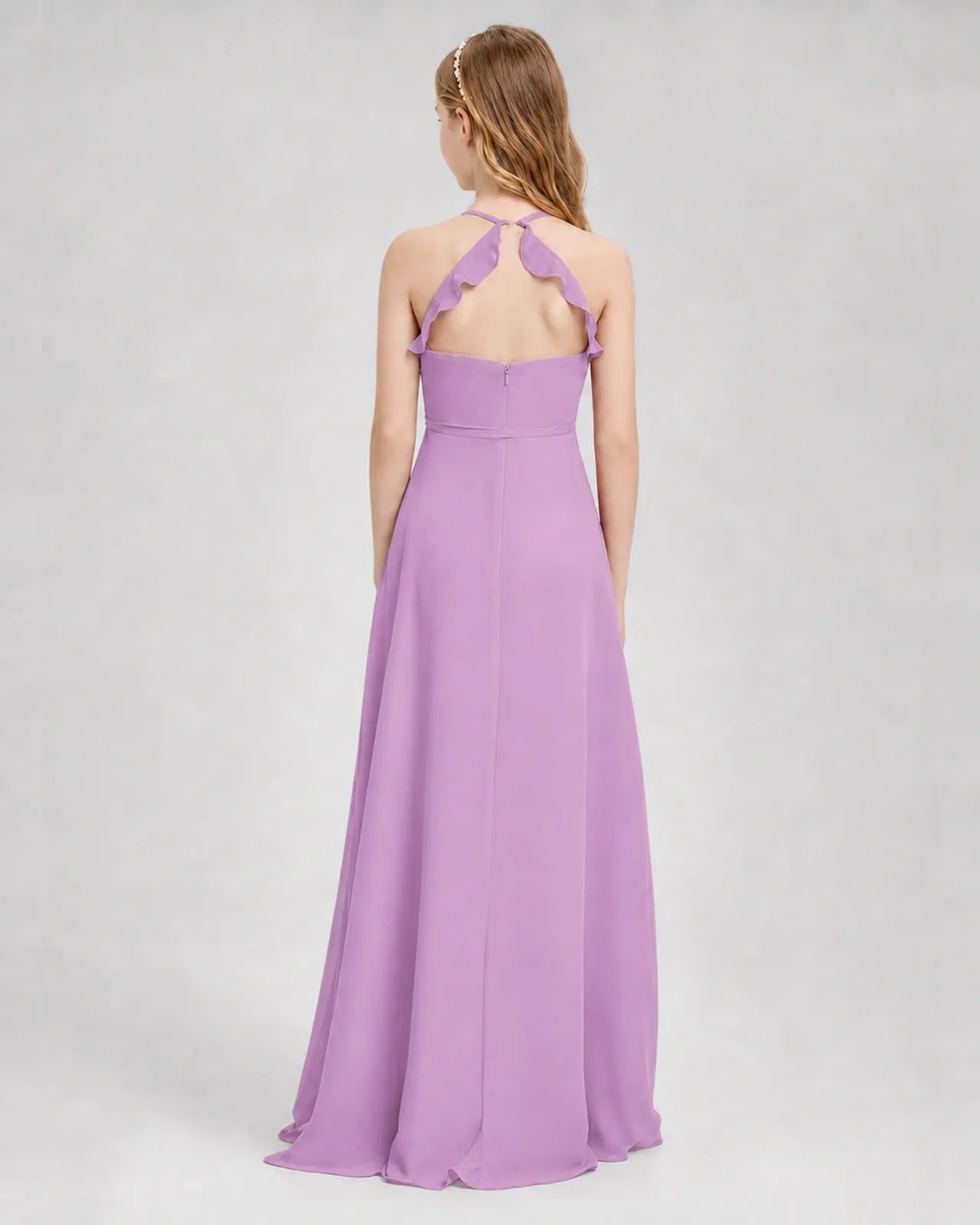 Lilac Chiffon A-line Junior Bridesmaid Dress Back View