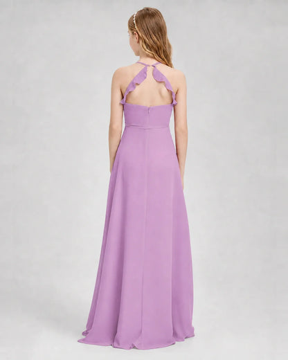 Lilac Chiffon A-line Junior Bridesmaid Dress Back View