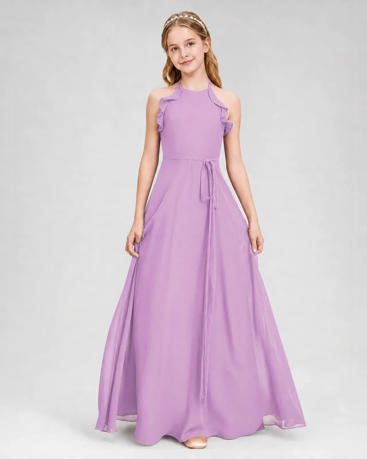 Lilac Chiffon A-line Junior Bridesmaid Dress Front View