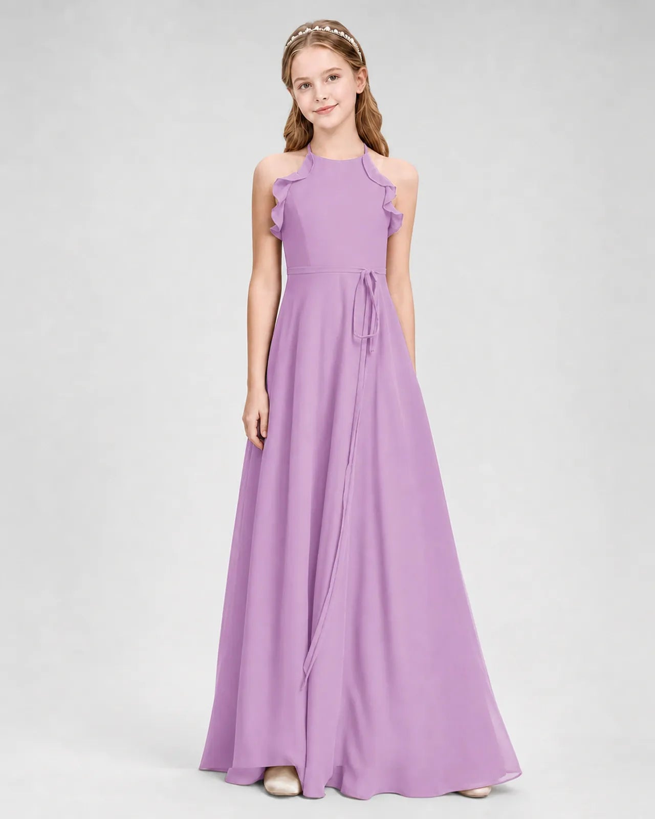 Lilac Chiffon A-line Junior Bridesmaid Dress Side View