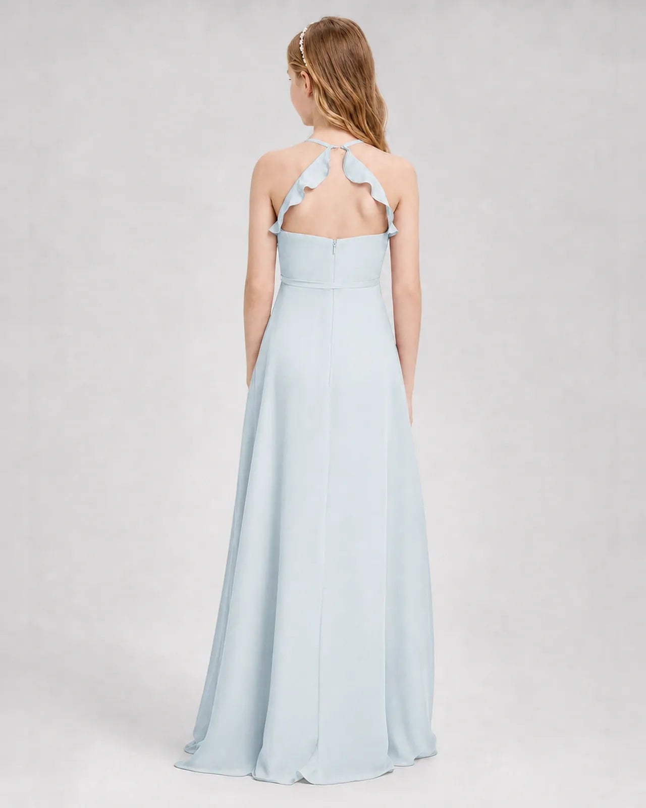 Mist Chiffon A-line Junior Bridesmaid Dress Back View
