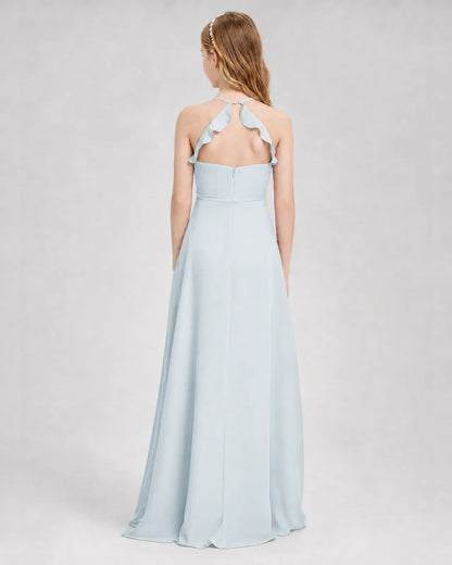 Mist Chiffon A-line Junior Bridesmaid Dress Back View