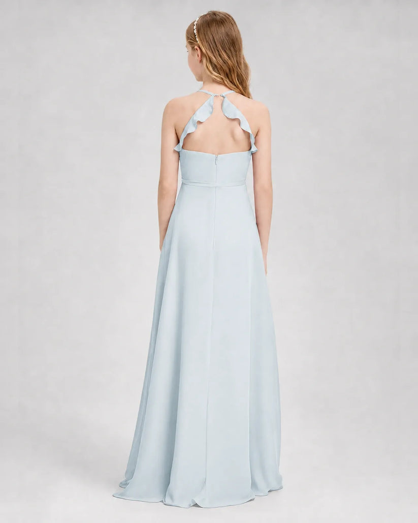 Mist Chiffon A-line Junior Bridesmaid Dress Back View