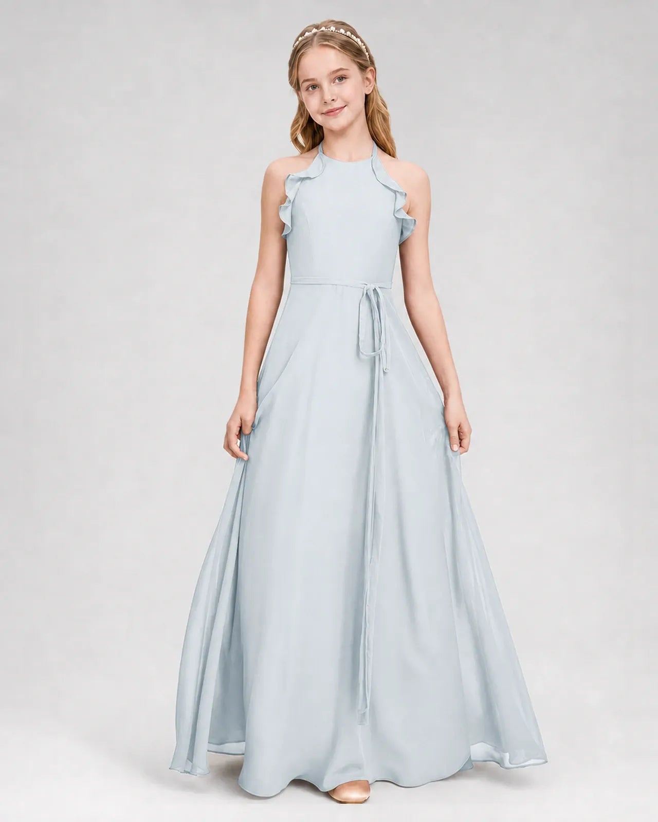 Mist Chiffon A-line Junior Bridesmaid Dress Front View