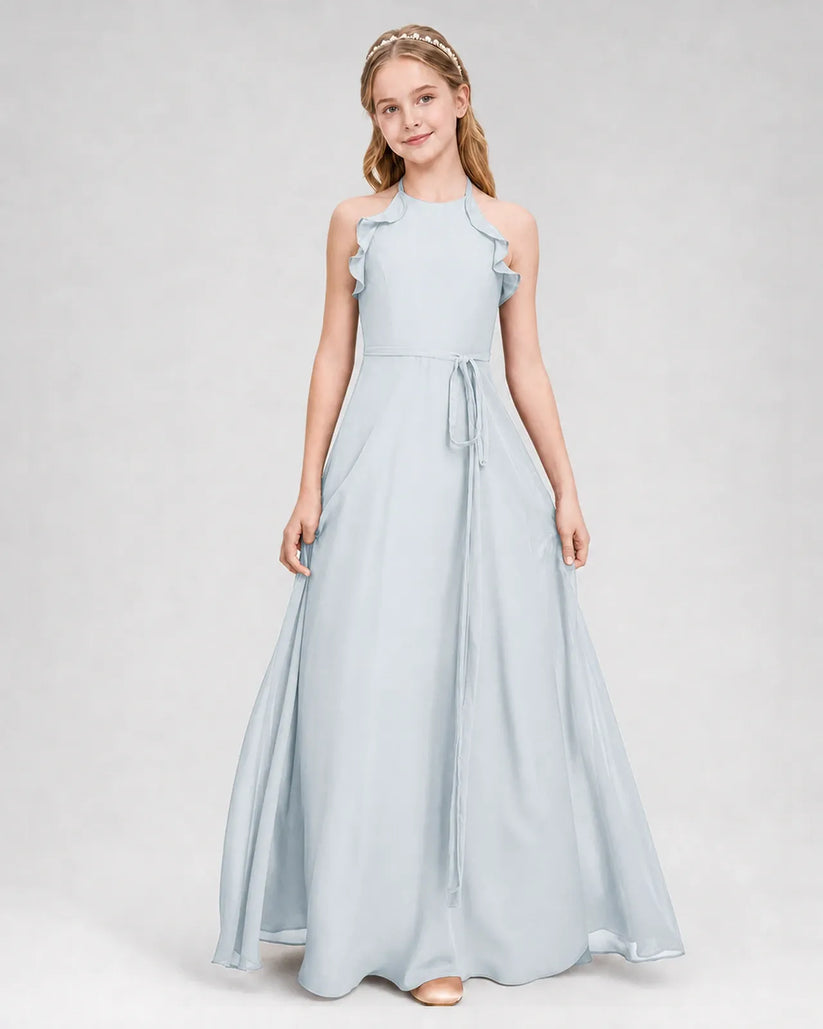 Mist Chiffon A-line Junior Bridesmaid Dress Front View