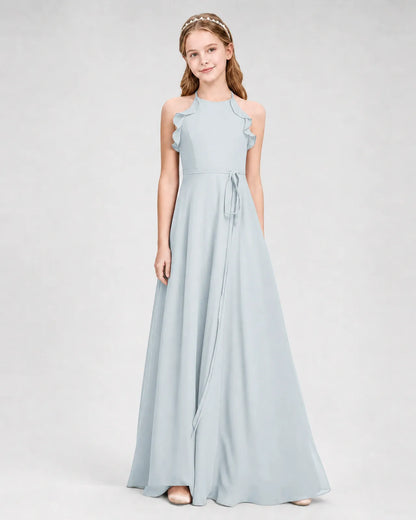 Mist Chiffon A-line Junior Bridesmaid Dress Side View
