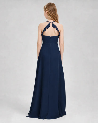 Navy Blue Chiffon A-line Junior Bridesmaid Dress Back View