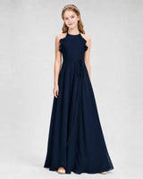 Navy Blue Chiffon A-line Junior Bridesmaid Dress Side View