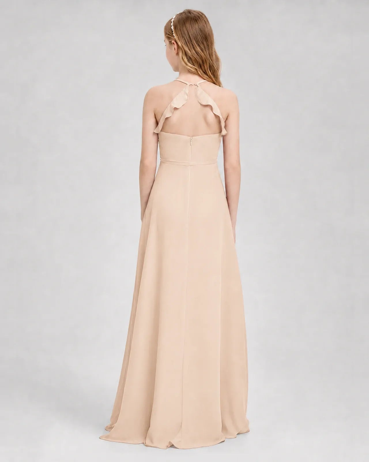 Peach Chiffon A-line Junior Bridesmaid Dress Back View