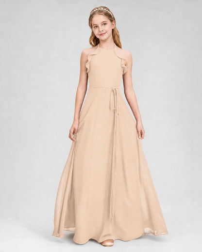 Peach Chiffon A-line Junior Bridesmaid Dress Front View