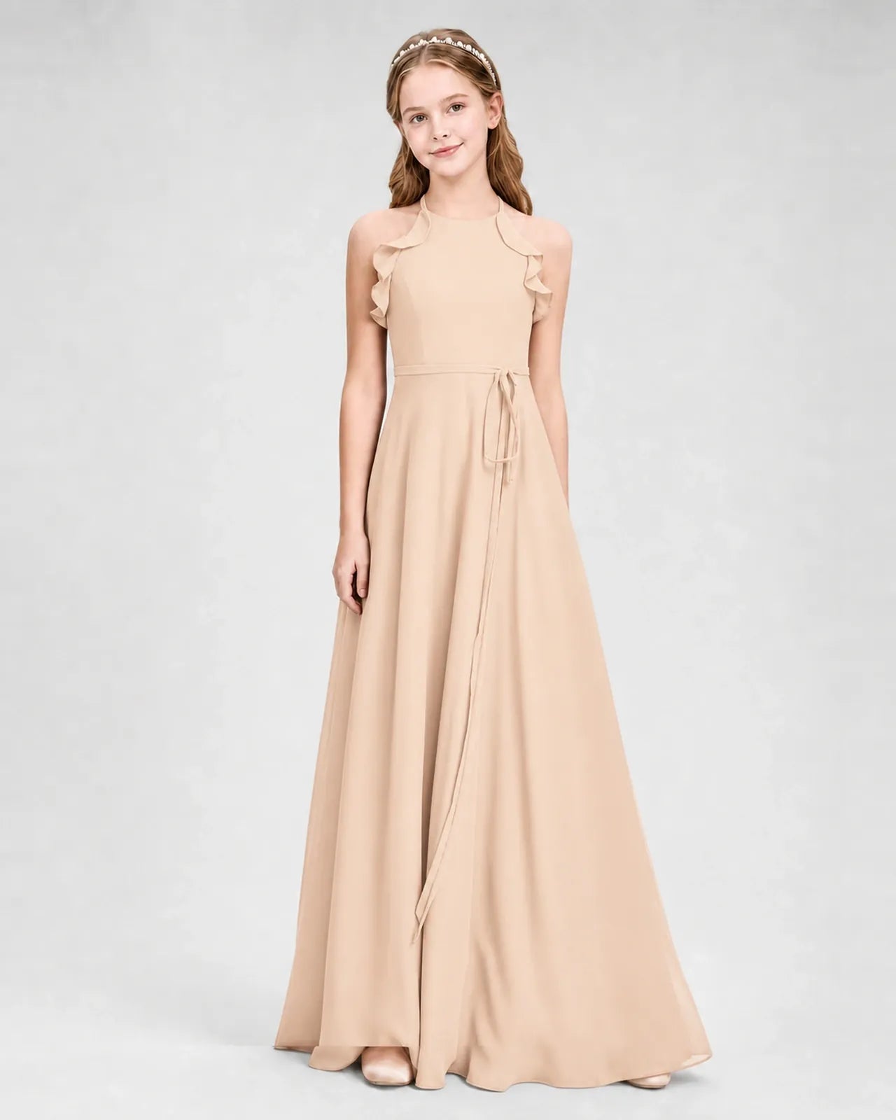 Peach Chiffon A-line Junior Bridesmaid Dress Side View
